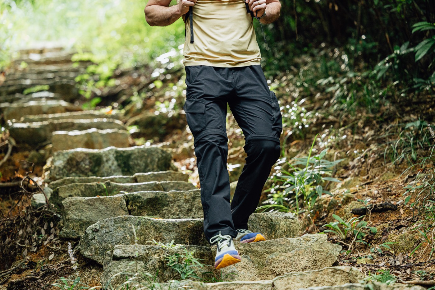 Descending stone trail steps in All Rounder Adventure.
