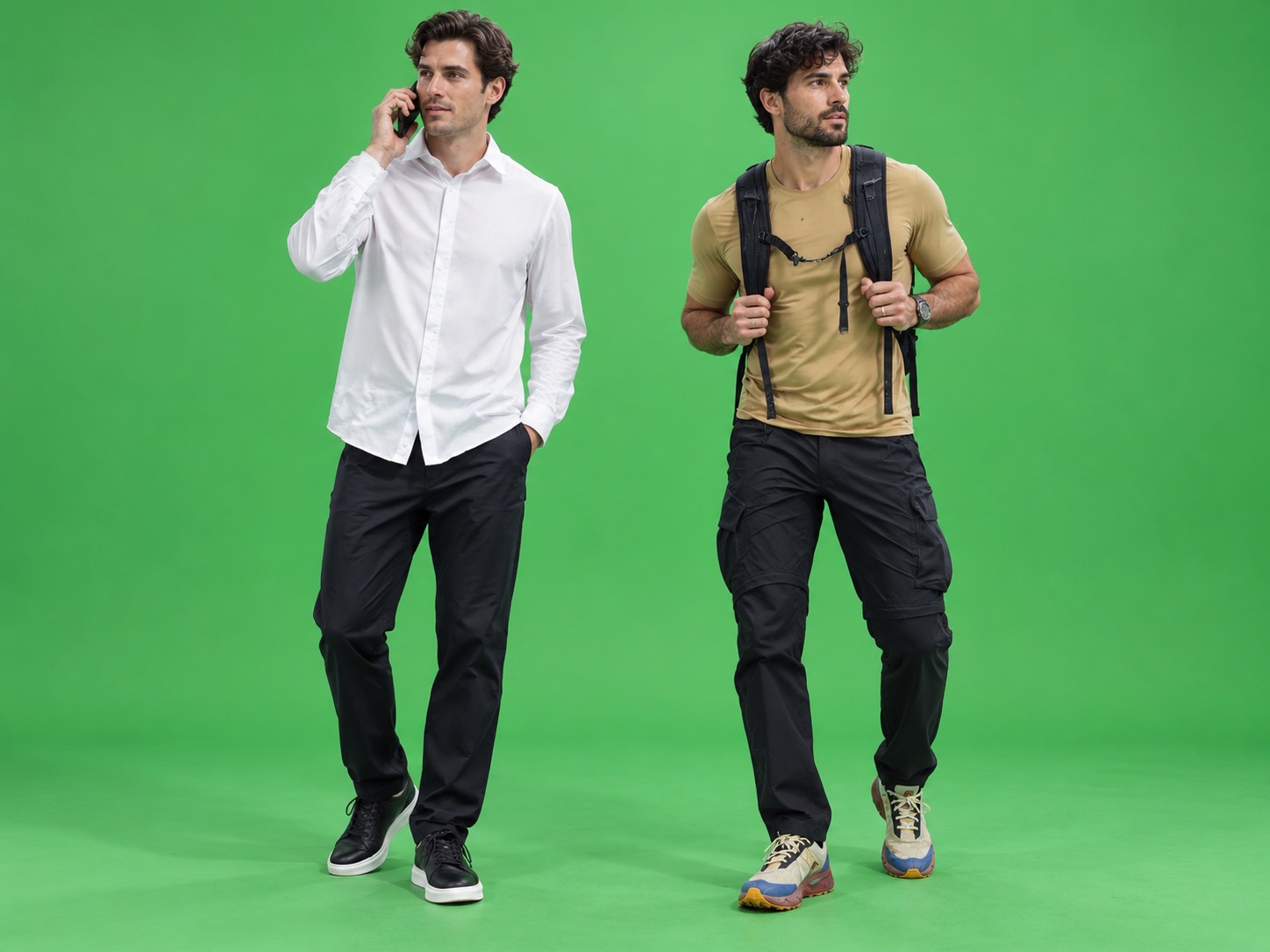 Two models in the studio, one wearing All Rounder Urban, the other All Rounder Adventure: the prize bundle.